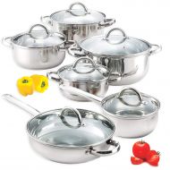 Cookware Set Cookware set. Best 12 Piece Pots and Pans Non Stick, Stainless Steel Cooking Frying Kit With Tempered Glass Lids. Saute Fry Pan, Stock Pot, Sauce Pan, Sauce Pot