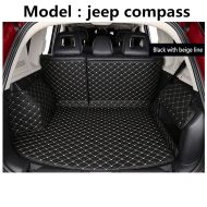 Cool car Custom fit Cargo Mat boot liner Waterproof full covered cargo liners Leather Boots Liner Pet Mats for Jaguar XF XE F-PACE (F-PACE, Black with beige line)