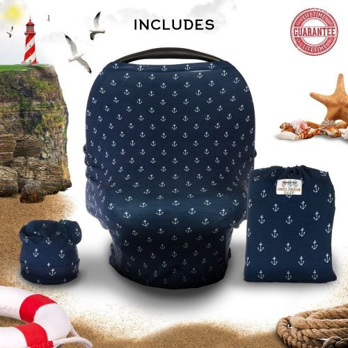  Cool Beans Baby Car Seat Canopy and Nursing Cover - Multiuse - Soft and Stretchy Fabric Easily Covers High Chairs, Shopping Carts, Car Seats - Bonus Infant Baby Beanie and Bag (Anc
