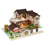 Cool Beans Boutique Miniature DIY Dollhouse Kit Wooden Asian Traditional Mansion with Landscape - with Dust Cover - Architecture Model kit (English Manual)- Traditional Asian Home