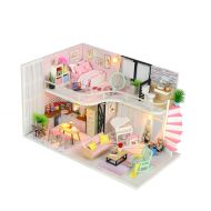 Cool Beans Boutique Miniature DIY Dollhouse Kit Wooden Home 2-Story Pink Theme - with Dust Cover - Architecture Model kit (English Manual)
