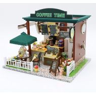 Cool Beans Boutique Miniature DIY Dollhouse Kit Wooden European Coffee Shop with Musical Mechanism and Dust Cover - Architecture Model kit (English Manual)