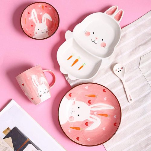  Cool Lemon Cute Cartoon Rabbit Shape Series Ceramic Porcelain Kids Children Divided Plate,Dishes, Tray Dinnerware Set Gift For Kids