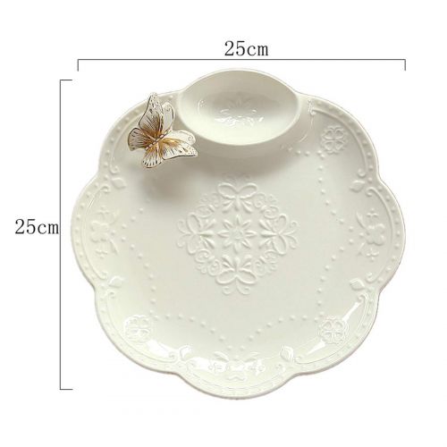  Cool Lemon 10 inch Ceramic 3D Butterfly Relief White Divided Plate Dishes Tray Fruit Steak Dessert Plate Dinnerware Tableware with Appetizer Sauce Dish Tray for Breakfast Lunch