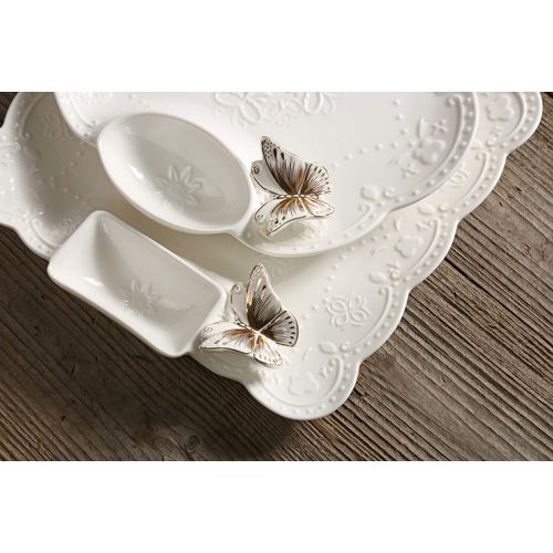  Cool Lemon 10 inch Ceramic 3D Butterfly Relief White Divided Plate Dishes Tray Fruit Steak Dessert Plate Dinnerware Tableware with Appetizer Sauce Dish Tray for Breakfast Lunch