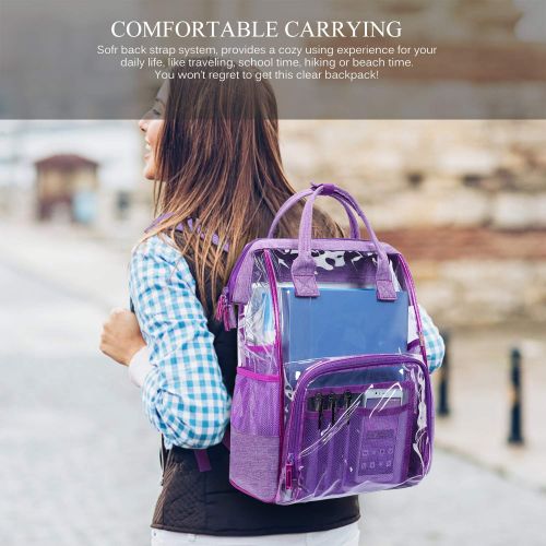  CoolBELL Clear Backpack Transparent Bag Bookbag Stadium Bag (Purple)