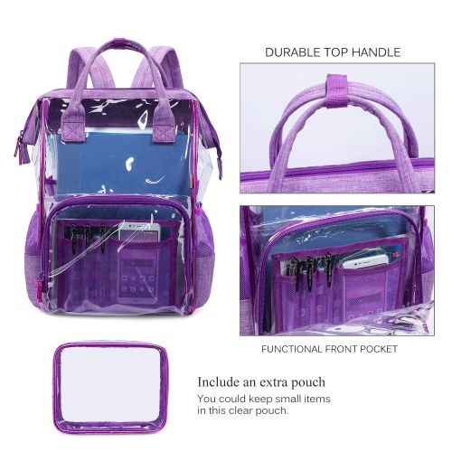  CoolBELL Clear Backpack Transparent Bag Bookbag Stadium Bag (Purple)