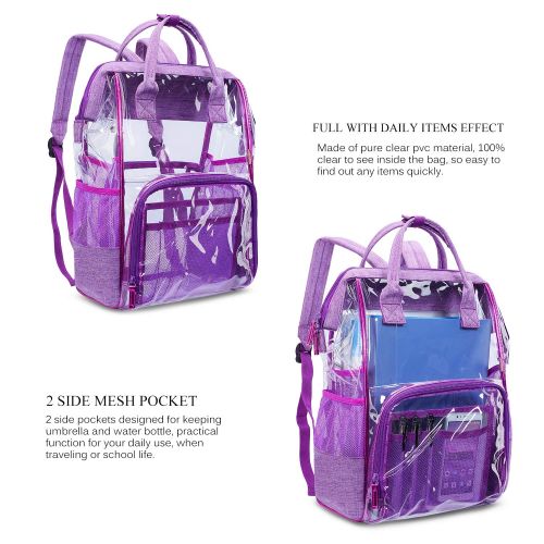  CoolBELL Clear Backpack Transparent Bag Bookbag Stadium Bag (Purple)
