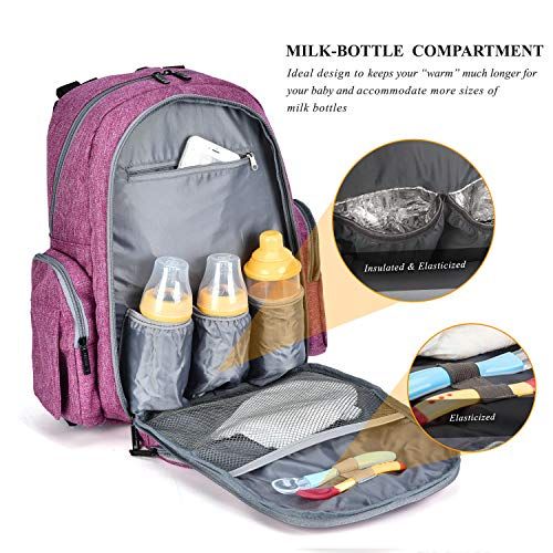  [아마존 핫딜] [아마존핫딜]CoolBELL Baby Diaper Backpack with Insulated Pockets / 15 Inch Water-Resistant Baby Bag/Multi-Functional Travel Knapsack Include Changing Pad (Purple)