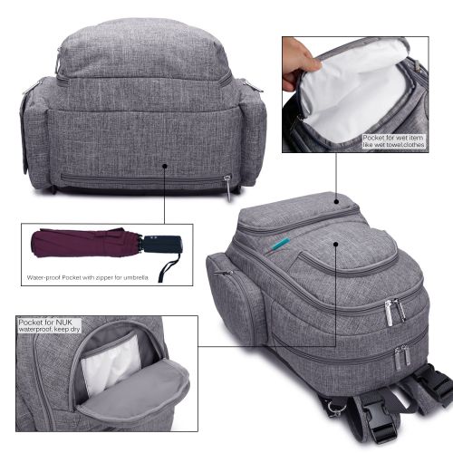  [아마존베스트]CoolBELL Baby Diaper Backpack with Insulated Pockets/Large Size Water-Resistant Baby Bag/Multi-Functional Travel Knapsack Include Changing Pad (Grey)
