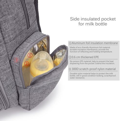  [아마존베스트]CoolBELL Baby Diaper Backpack with Insulated Pockets/Large Size Water-Resistant Baby Bag/Multi-Functional Travel Knapsack Include Changing Pad (Grey)