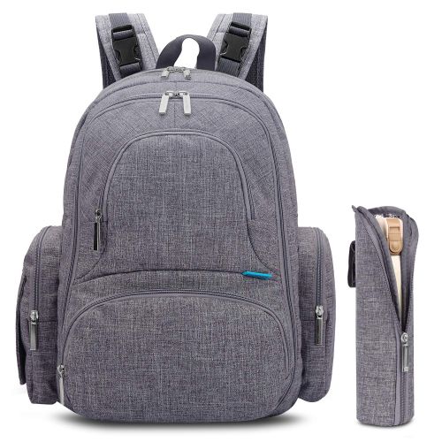  [아마존베스트]CoolBELL Baby Diaper Backpack with Insulated Pockets/Large Size Water-Resistant Baby Bag/Multi-Functional Travel Knapsack Include Changing Pad (Grey)