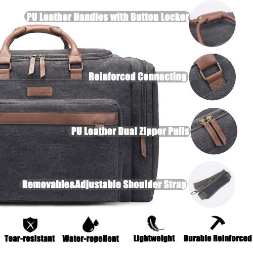  [아마존 핫딜]  [아마존핫딜]CoolBELL Vintage Duffel Bag Ultra-Faser Weekender Reisetasche Organizer UEbernachtung Tasche Volleyball Sporttasche Tote Bag Leder Gepack fuer Manner und Frauen,Grau-Schwarz