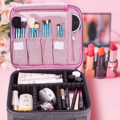  [아마존 핫딜]  [아마존핫딜]CoolBELL Kosmetiktasche Reise Makeup Box Zug Kasten Kosmetikkoffer Kosmetischer Organizer Etui Kulturbeutel Kulturtasche mit Teiler fuer Make-up Buerste Schmuck Toilettenartikel,Grau