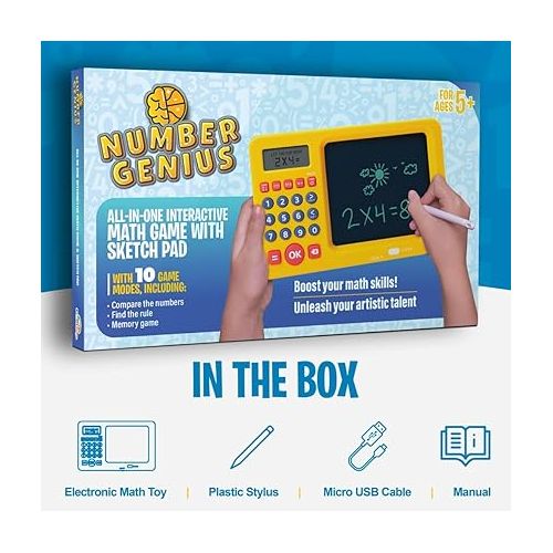  CoolToys Number Genius - Interactive Electronic Math Game with Sketch Pad - Educational Math Learning Games for Kids: Addition, Subtraction, Multiplication, Division, Number Comparison&Logic - Yellow