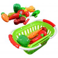 CoolToys Fruit and Vegetable Cutting Playset in Plastic Grocery Basket (13 Pieces)