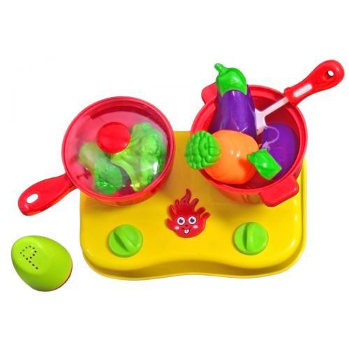  CoolToys Fruit and Vegetable Cutting Playset in Plastic Grocery Basket (13 Pieces)