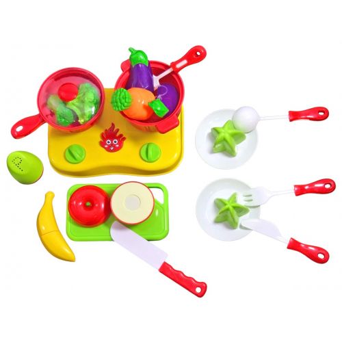  CoolToys Fruit and Vegetable Cutting Playset in Plastic Grocery Basket (13 Pieces)