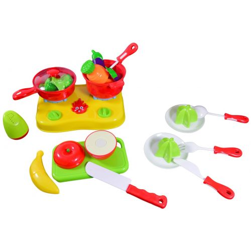  CoolToys Fruit and Vegetable Cutting Playset in Plastic Grocery Basket (13 Pieces)