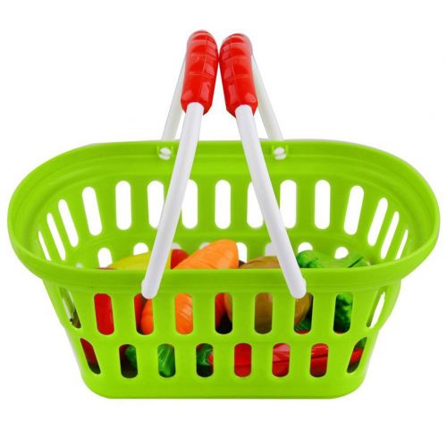  CoolToys Fruit and Vegetable Cutting Playset in Plastic Grocery Basket (13 Pieces)