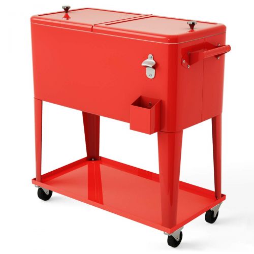  Giantex 80-Quart Cooler Beer Cart Outdoor Entertaining Rolling Party Steel Bar Bistro Beverage Cooler Cart