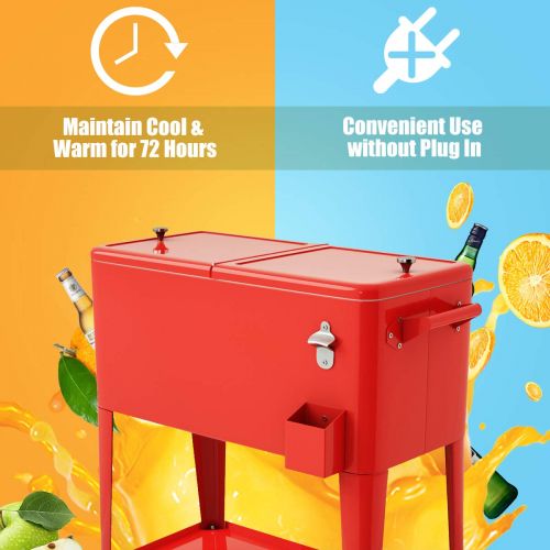  Giantex 80-Quart Cooler Beer Cart Outdoor Entertaining Rolling Party Steel Bar Bistro Beverage Cooler Cart