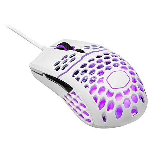  Cooler Master MM711 60G Glossy White Gaming Mouse with Lightweight Honeycomb Shell, Ultraweave Cable, 16000 DPI Optical Sensor and RGB Accents