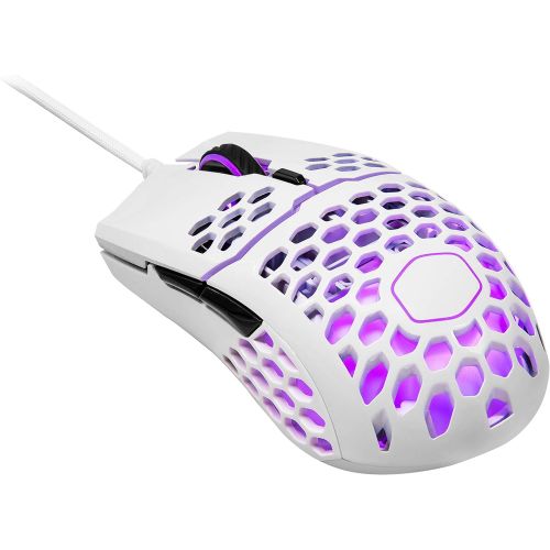  Cooler Master MM711 60G Glossy White Gaming Mouse with Lightweight Honeycomb Shell, Ultraweave Cable, 16000 DPI Optical Sensor and RGB Accents