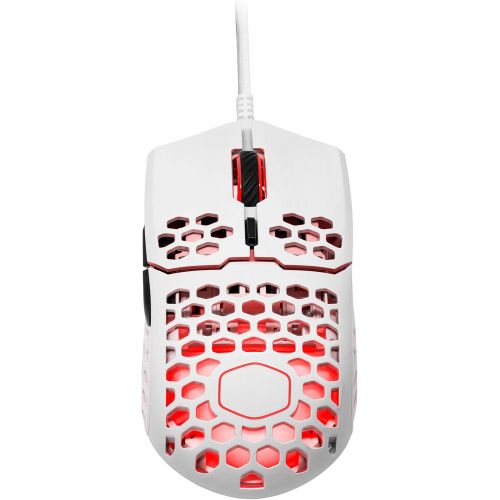  Cooler Master MM711 60G Glossy White Gaming Mouse with Lightweight Honeycomb Shell, Ultraweave Cable, 16000 DPI Optical Sensor and RGB Accents