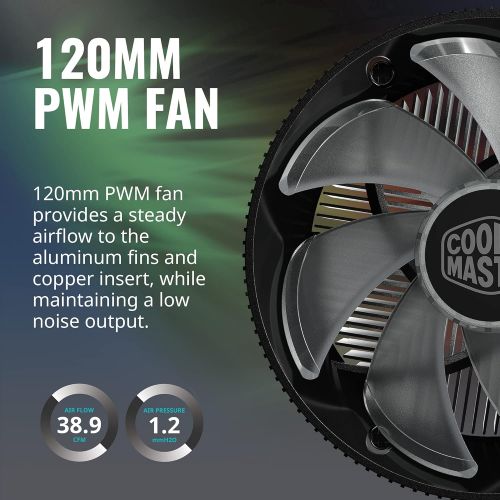  [무료배송]Cooler Master A71C ARGB AMD Ryzen Low-Profile CPU Air Cooler, Anodized Black Aluminum Fins, Copper Insert Base, MF120 120 ARGB Lighting Fan for AMD Ryzen