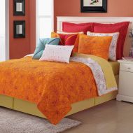 Cooler Trend 3 Pc Cheerful Nature Poppy Orange Quilts Queen Size, All Seasons Beautiful Charming Tripoli Floral Print Girl Bedding Set, Traditional Flowers Outline on Bright Ground Solid Revers