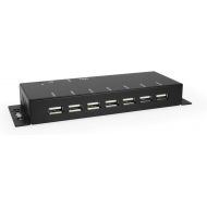 Coolgear 7 port USB 3.0 Industrial Hub with 350 Watt Surge Protection and 15KV ESD protection, integrated Mounting brackets, 12V 3amp Power Supply Included.