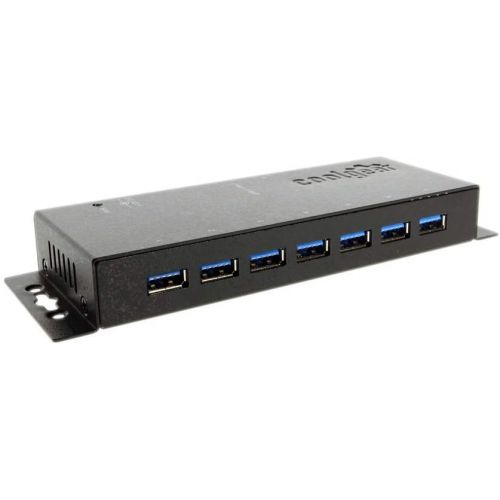  Coolgear 7 port USB 3.0 Industrial Hub with 350 Watt Surge Protection and 15KV ESD protection, integrated Mounting brackets, 12V 3amp Power Supply Included.