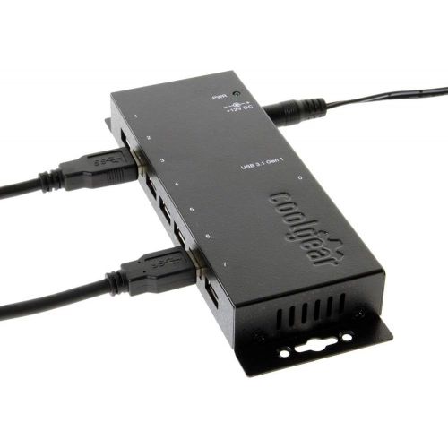  Coolgear 7 port USB 3.0 Industrial Hub with 350 Watt Surge Protection and 15KV ESD protection, integrated Mounting brackets, 12V 3amp Power Supply Included.