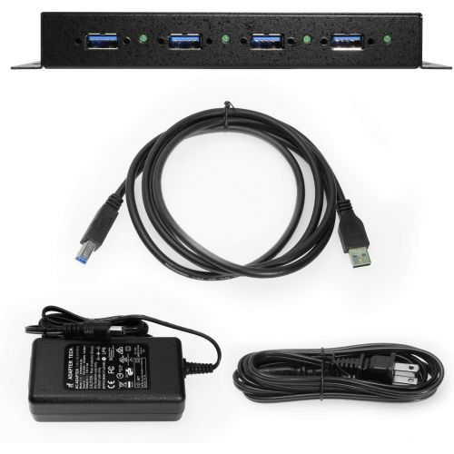  Coolgear 7 port USB 3.0 Industrial Hub with 350 Watt Surge Protection and 15KV ESD protection, integrated Mounting brackets, 12V 3amp Power Supply Included.