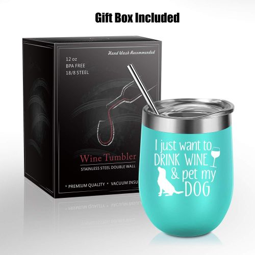  [아마존 핫딜]  [아마존핫딜]Coolife I Just Want To Drink Wine and Pet My Dog - Dog Lover Gifts for Women - Funny Dog Themed Birthday Gifts for Dog Mom, FurGrandma, Dog Owner, Mother, Daughter, Wife, Friend, Girls -