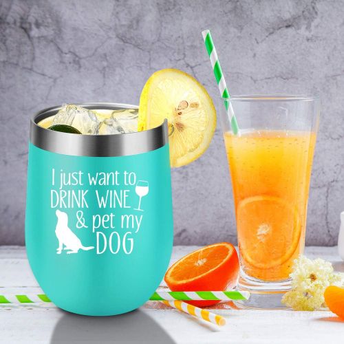  [아마존 핫딜]  [아마존핫딜]Coolife I Just Want To Drink Wine and Pet My Dog - Dog Lover Gifts for Women - Funny Dog Themed Birthday Gifts for Dog Mom, FurGrandma, Dog Owner, Mother, Daughter, Wife, Friend, Girls -