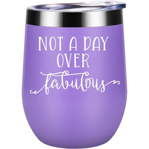  [아마존 핫딜] [아마존핫딜]Not a Day Over Fabulous - Funny Birthday Christmas Wine Gifts Ideas for Women, BFF, Best Friends, Coworkers, Her, Wife, Mom, Daughter, Sister, Aunt - Coolife 12oz Insulated Wine Tu