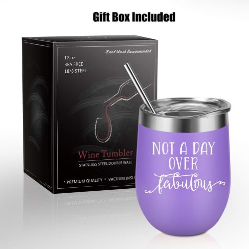  [아마존 핫딜] [아마존핫딜]Not a Day Over Fabulous - Funny Birthday Christmas Wine Gifts Ideas for Women, BFF, Best Friends, Coworkers, Her, Wife, Mom, Daughter, Sister, Aunt - Coolife 12oz Insulated Wine Tu