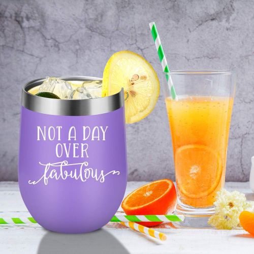  [아마존 핫딜] [아마존핫딜]Not a Day Over Fabulous - Funny Birthday Christmas Wine Gifts Ideas for Women, BFF, Best Friends, Coworkers, Her, Wife, Mom, Daughter, Sister, Aunt - Coolife 12oz Insulated Wine Tu