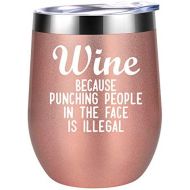 [아마존 핫딜] Coolife Wine Because Punching People in The Face is Illegal - Funny Birthday, Christmas Wine Gifts Idea for Women, Her, Mom, Wife, Sister, Aunt, Boss, Best Friend, BFF, Nurse, Coworker - C