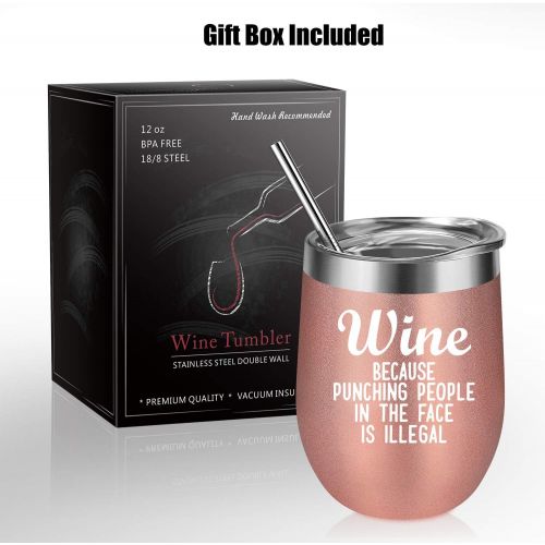  [아마존 핫딜] Coolife Wine Because Punching People in The Face is Illegal - Funny Birthday, Christmas Wine Gifts Idea for Women, Her, Mom, Wife, Sister, Aunt, Boss, Best Friend, BFF, Nurse, Coworker - C