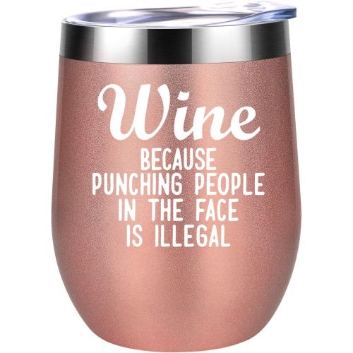  [아마존 핫딜] Coolife Wine Because Punching People in The Face is Illegal - Funny Birthday, Christmas Wine Gifts Idea for Women, Her, Mom, Wife, Sister, Aunt, Boss, Best Friend, BFF, Nurse, Coworker - C