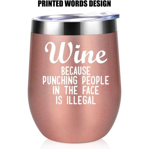  [아마존 핫딜] Coolife Wine Because Punching People in The Face is Illegal - Funny Birthday, Christmas Wine Gifts Idea for Women, Her, Mom, Wife, Sister, Aunt, Boss, Best Friend, BFF, Nurse, Coworker - C