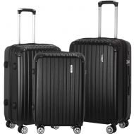Coolife Luggage Set 3 Piece Suitcases ABS Trolley Suitcase Spinner Hardshell Lightweight TSA (Black)