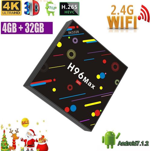  Coolifer TV Box, H96 MAX Android 7.1 Box RK3328 Quad Core 4GB 32GB Supporting 4K (60Hz) Full HD H.265 Dual WiFi BT 4.1 Smart Media Player With H9 Wireless Keyboard