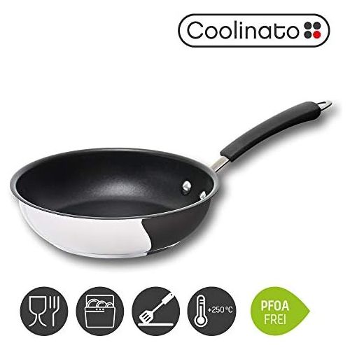  Coolinato Pfanne 20 cm beschichtet Edelstahl Bratpfanne fuer Gas Ceran Elektro Induktion