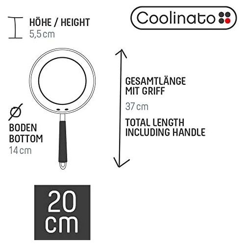  Coolinato Pfanne 20 cm beschichtet Edelstahl Bratpfanne fuer Gas Ceran Elektro Induktion