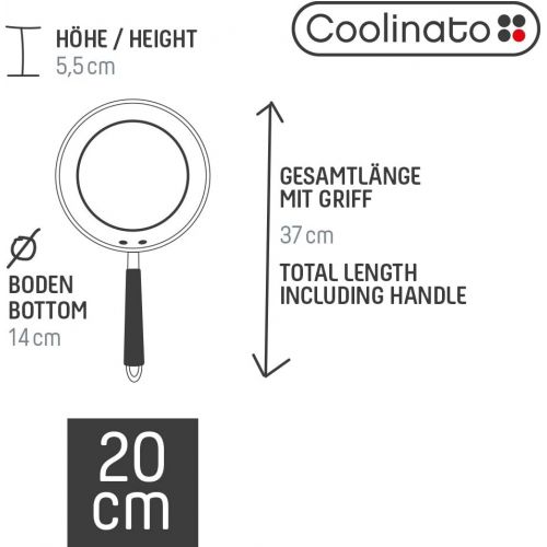  Coolinato Pfanne 20 cm beschichtet Edelstahl Bratpfanne fuer Gas Ceran Elektro Induktion