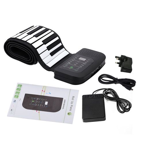  Coondmart Portable 88 Keys Silicone Flexible Roll Up Piano Foldable Keyboard Hand-rolling Piano with Battery Sustain Pedal